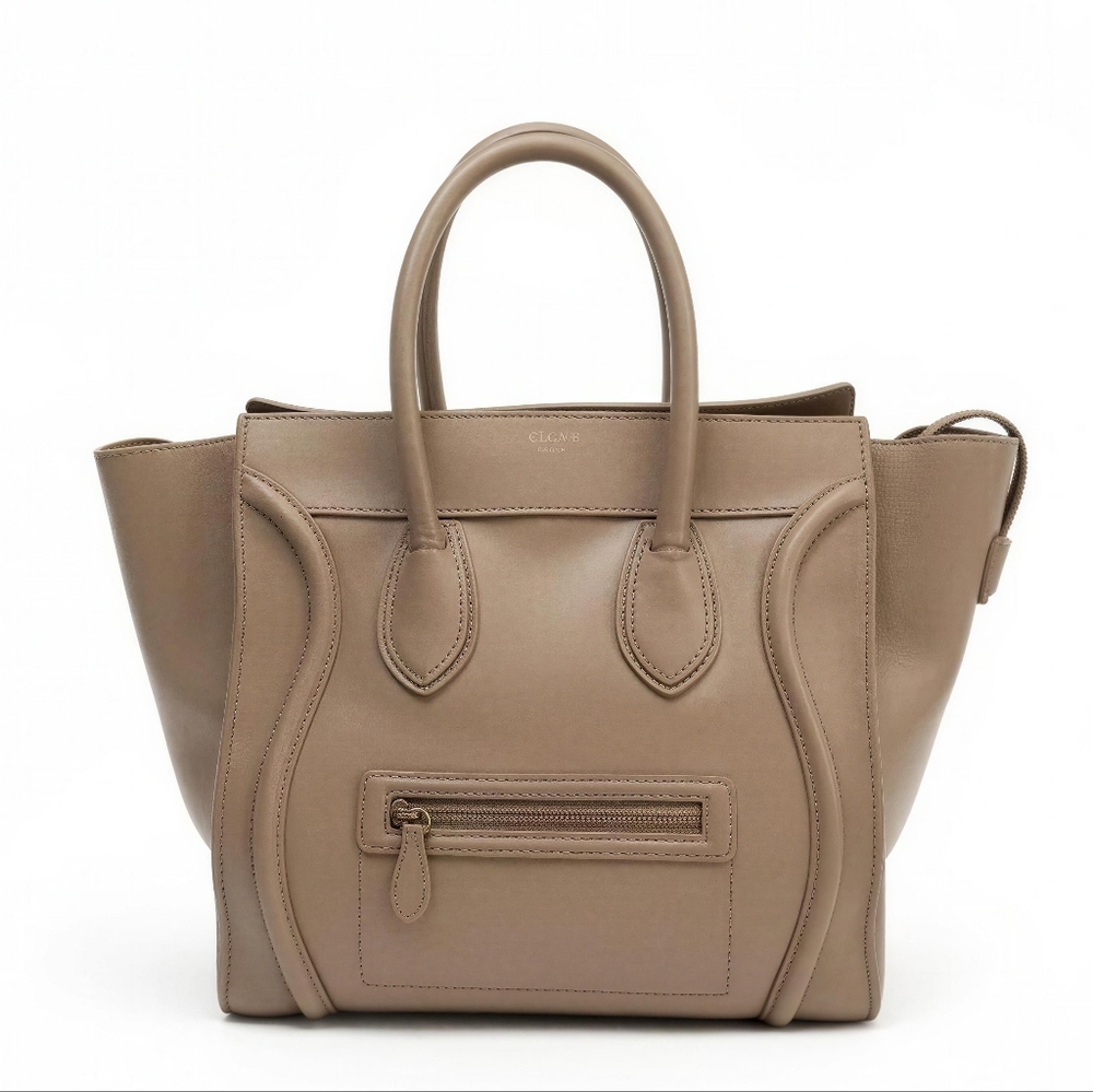 Celine Mini Luggage Tote Taupe Tan Brown Smooth Leather Handbag ✨ - Picture 3 of 16